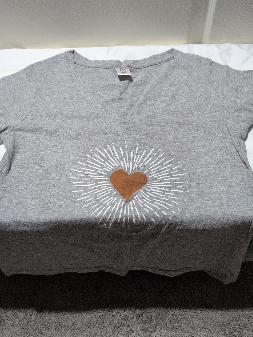 Women's Gray V-Neck Tee with Heart Burst Graphic